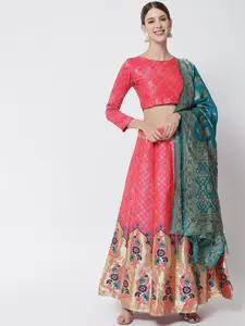 DIVASTRI Pink & Blue Ready to Wear Lehenga Choli With Dupatta