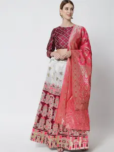 DIVASTRI Purple & Gold-Toned Banarasi Semi-Stitched Lehenga & Unstitched Blouse & Dupatta