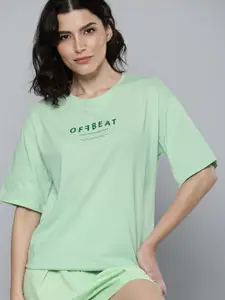 M&H Easy Women Mint Green Typography Printed Pure Cotton T-shirt