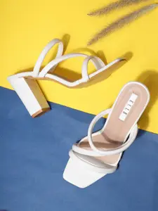 ELLE White Solid Block Heel Sandals