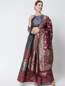 DIVASTRI Burgundy & Navy Blue Ready to Wear Lehenga & Unstitched Blouse With Dupatta