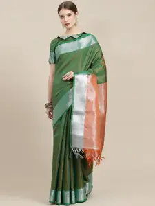 Satrani Green Dual-Toned Woven Design Saree