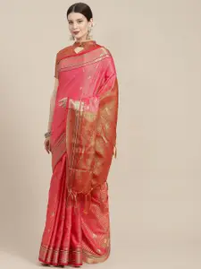 Satrani Pink & Golden Woven Design Saree