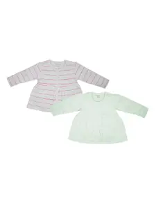 My Milestones Infants Girls Grey & Green Set Of 2 Striped Cotton T-shirt