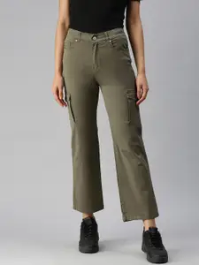 SHOWOFF Women Olive Green Straight Fit High-Rise Jeans