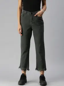 SHOWOFF Women Olive Green Relaxed Fit High-Rise Stretchable Jeans