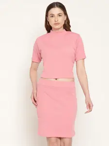 Miaz Lifestyle Women Pink Top with Skirt