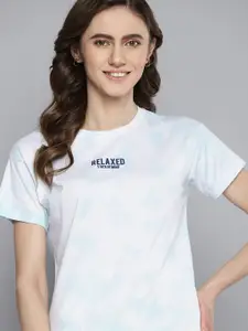 M&H Easy Women Off White & Blue Dyed Pure Cotton T-shirt