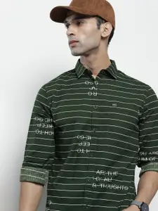 The Indian Garage Co Men Green Classic Striped Printed Detail Casual Shirt