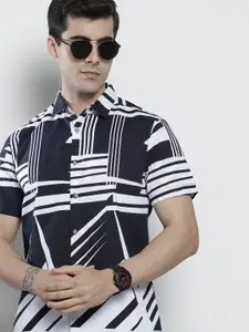 The Indian Garage Co Men Navy Blue Classic Abstract Printed Casual Shirt