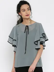 Miss Chase Women Grey Sheer Top