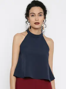 Miss Chase Women Navy Blue Solid Crop Top