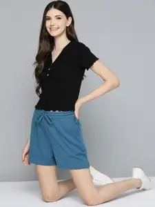 M&H Easy Black Solid Ribbed Top