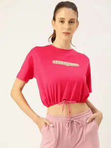 FEMEA Pink Blouson Solid Printed Detail Blouson Crop Top