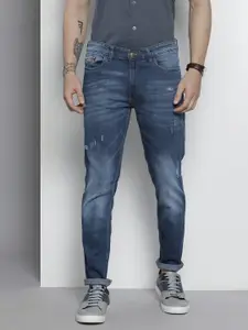 The Indian Garage Co Men Blue Slim Fit Low Distress Light Fade Stretchable Jeans