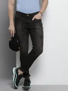 The Indian Garage Co Men Black Slim Fit Low Distress Light Fade Stretchable Jeans