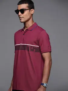 Allen Solly Men Burgundy & Black Striped Polo Collar T-shirt