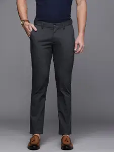 Allen Solly Men Navy Blue Self Design Slim Fit Regular Trousers
