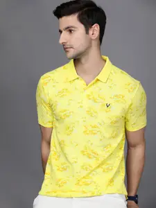 Allen Solly Men Yellow & Brown Floral Printed Polo Collar Pure Cotton  T-shirt