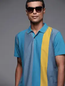 Allen Solly Men Blue & Yellow Pure Cotton Striped Polo Collar T-shirt