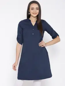 AURELIA Women Navy Self-Checked Straight Kurta