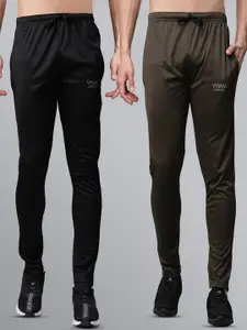 MACK JONNEY JONNEY Men Black & Olive Pack of 2 Solid Track Pant