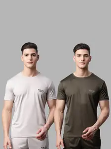MACK JONNEY JONNEY Men Pack of 2 Grey Melange & Olive Green T-shirts