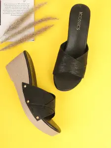 ICONICS Black Wedge Sandals