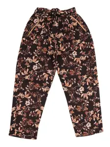 V-Mart Girls Black & Beige Floral Print Lounge Pants