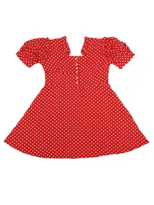 V-Mart Girls Red Pola Dot Printed Dress