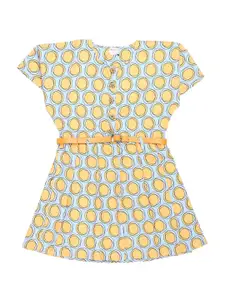 V-Mart Girls Yellow Printed A-Line Dress