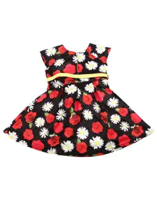 V-Mart Black and Multicolored Floral Fit and Flare Dress