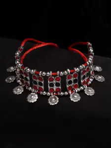 PANASH  Silver-Plated & Red Oxidized Choker Necklace
