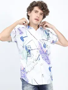 HIGHLANDER Men White Slim Fit Printed Casual Shirt