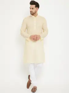 VASTRAMAY Men Cream-Coloured Cotton Kurta with Pyjamas