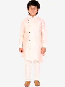 Pro-Ethic STYLE DEVELOPER Boys Orange Angrakha Pure Silk Kurta with Pyjamas
