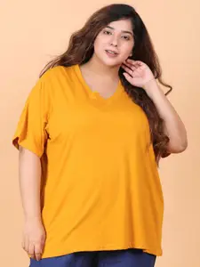 LastInch Women Mustard Yellow V-Neck Outdoor T-shirt