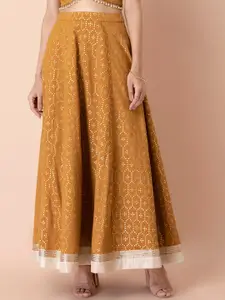 INDYA Women Yellow Printed Maxi-Length Flared Skirt