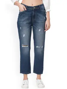 Kraus Jeans Women Blue Straight Fit High-Rise Mildly Distressed Pure Cotton Jeans