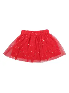 V-Mart Girls Red Printed Flared Mini Skirt