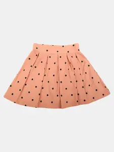 V-Mart Girls Peach & Black Printed Above Knee Twill Skirt