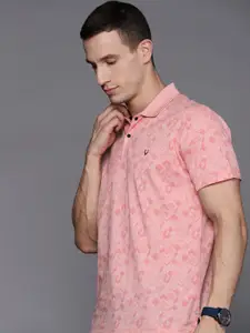 Allen Solly Men Pink Geometric Printed Polo Collar Pure Cotton T-shirt