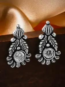 Rubans Silver-Plated Crescent Shaped Oxidised Studs Earrings