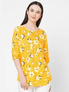 109F Yellow Women Floral Printed Top