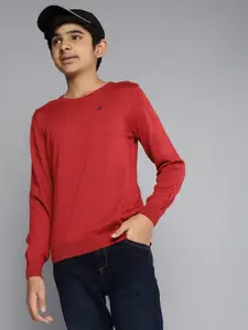 Nautica Boys Red Solid Round Neck Pullover