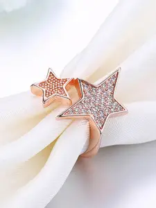 Jewels Galaxy Rose Gold-Plated  White Stone-Studded Adjustable Finger Ring