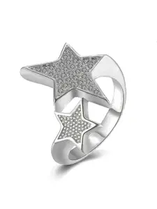 Jewels Galaxy Silver-Plated White Stone-Studded Adjustable Finger Ring