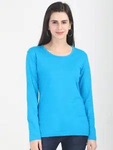Fleximaa Women Blue Cotton T-shirt