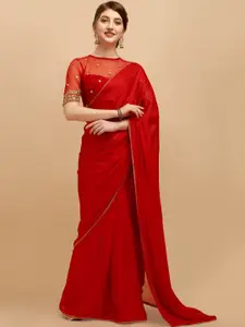 Sangria Red Silk Blend Embroidered Saree