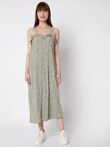Vero Moda Green Floral A-Line Midi Dress